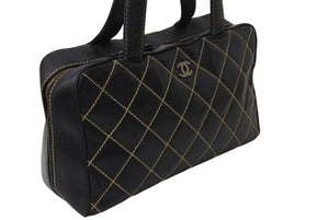 CHANEL シャネル ハンドバッグ ワイルドステッチ ブラック レザー A14692 シルバー金具 6番台 中古 4b004276