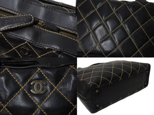 CHANEL シャネル ハンドバッグ ワイルドステッチ ブラック レザー A14692 シルバー金具 6番台 中古 4b004276