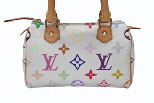 LOUIS VUITTON ルイヴィトン モノグラム マルチカラー ミニスピーディ ハンドバッグ M92645 PVC ヌメ革 ホワイト 村上隆 美品 中古 4b004280
