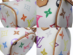 LOUIS VUITTON ルイヴィトン モノグラム マルチカラー ミニスピーディ ハンドバッグ M92645 PVC ヌメ革 ホワイト 村上隆 美品 中古 4b004280