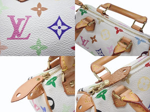 LOUIS VUITTON ルイヴィトン モノグラム マルチカラー ミニスピーディ ハンドバッグ M92645 PVC ヌメ革 ホワイト 村上隆 美品 中古 4b004280