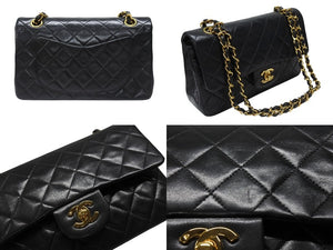 極美品 CHANEL シャネル マトラッセ23 Wフラップ Wチェーンショルダーバッグ 4番台 ココマーク ラムスキン ブラック ゴールド金具 中古 4b004285