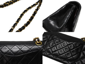 極美品 CHANEL シャネル マトラッセ23 Wフラップ Wチェーンショルダーバッグ 4番台 ココマーク ラムスキン ブラック ゴールド金具 中古 4b004285