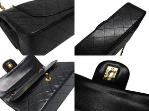 極美品 CHANEL シャネル マトラッセ23 Wフラップ Wチェーンショルダーバッグ 4番台 ココマーク ラムスキン ブラック ゴールド金具 中古 4b004285