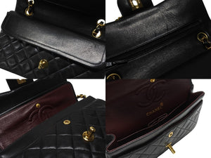 極美品 CHANEL シャネル マトラッセ23 Wフラップ Wチェーンショルダーバッグ 4番台 ココマーク ラムスキン ブラック ゴールド金具 中古 4b004285