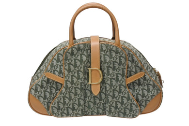 極美品 Christian Dior クリスチャンディオール ダブルサドルバッグ ハンドバッグ MA-0081 トロッター柄 カーキ 中古 4b004288