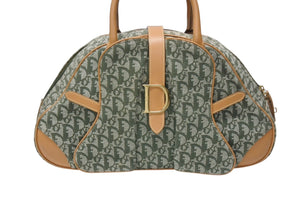 極美品 Christian Dior クリスチャンディオール ダブルサドルバッグ ハンドバッグ MA-0081 トロッター柄 カーキ 中古 4b004288