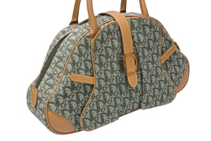 極美品 Christian Dior クリスチャンディオール ダブルサドルバッグ ハンドバッグ MA-0081 トロッター柄 カーキ 中古 4b004288