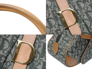 極美品 Christian Dior クリスチャンディオール ダブルサドルバッグ ハンドバッグ MA-0081 トロッター柄 カーキ 中古 4b004288