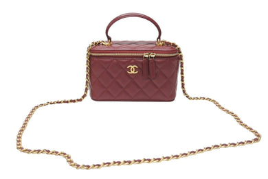 極美品 CHANEL シャネル ヴァニティ チェーンショルダーバッグ AP2199 31番台 ココマーク ラムスキン ボルドー ゴールド金具 中古 4b004291
