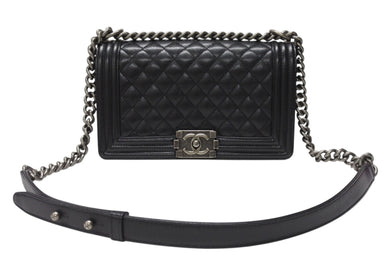 極美品 CHANEL シャネル ボーイシャネル25 フルフラップ チェーンショルダーバッグ A67086 26番台 キャビアスキン ブラック 中古 4b004294