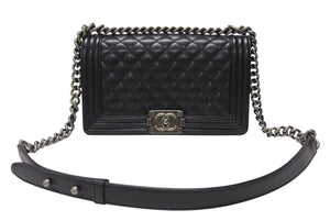 極美品 CHANEL シャネル ボーイシャネル25 フルフラップ チェーンショルダーバッグ A67086 26番台 キャビアスキン ブラック 中古 4b004294