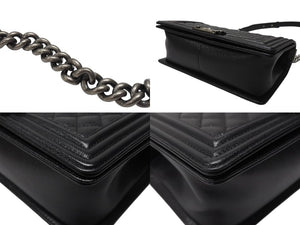 極美品 CHANEL シャネル ボーイシャネル25 フルフラップ チェーンショルダーバッグ A67086 26番台 キャビアスキン ブラック 中古 4b004294