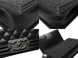 極美品 CHANEL シャネル ボーイシャネル25 フルフラップ チェーンショルダーバッグ A67086 26番台 キャビアスキン ブラック 中古 4b004294