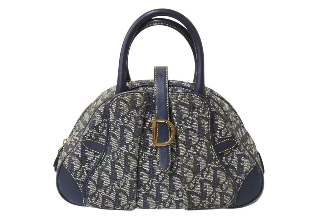 Christian Dior クリスチャンディオール ダブルサドルバッグ ハンドバッグ MA-0024 トロッター柄 ネイビー 良品 中古 4b004296