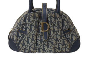 Christian Dior クリスチャンディオール ダブルサドルバッグ ハンドバッグ MA-0024 トロッター柄 ネイビー 良品 中古 4b004296