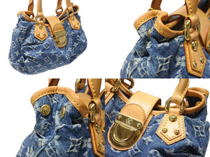 LOUIS VUITTON ルイヴィトン プリーティ ハンドバッグ M95020 モノグラム デニム レザー ブルー ゴールド金具 美品 中古 4b004297