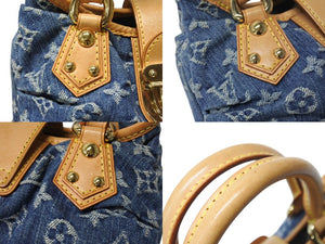 LOUIS VUITTON ルイヴィトン プリーティ ハンドバッグ M95020 モノグラム デニム レザー ブルー ゴールド金具 美品 中古 4b004297