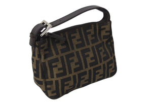 FENDI フェンディ ハンドバッグ ズッカ ブラウン コットンキャンバス シルバー金具 美品 中古 4b004298