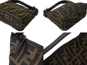 FENDI フェンディ ハンドバッグ ズッカ ブラウン コットンキャンバス シルバー金具 美品 中古 4b004298