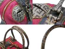 Load image into Gallery viewer, FENDI フェンディ ズッカ柄 ズッキーノ ロゴ ハンドバッグ コットン レザー ブラウン ベージュ ピンク ゴールド金具 美品 中古 4b004299