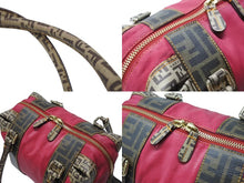 Load image into Gallery viewer, FENDI フェンディ ズッカ柄 ズッキーノ ロゴ ハンドバッグ コットン レザー ブラウン ベージュ ピンク ゴールド金具 美品 中古 4b004299