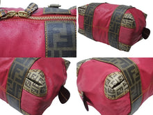 Load image into Gallery viewer, FENDI フェンディ ズッカ柄 ズッキーノ ロゴ ハンドバッグ コットン レザー ブラウン ベージュ ピンク ゴールド金具 美品 中古 4b004299
