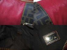 Load image into Gallery viewer, FENDI フェンディ ズッカ柄 ズッキーノ ロゴ ハンドバッグ コットン レザー ブラウン ベージュ ピンク ゴールド金具 美品 中古 4b004299
