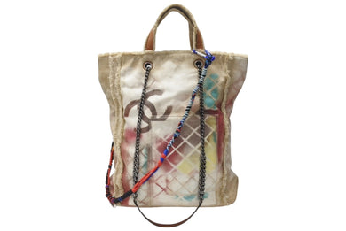 CHANEL シャネル グラフィティ ブリコラージュ トートバッグ 19番台 3WAY ココマーク キャンバス ベージュ 美品 中古 4b004301