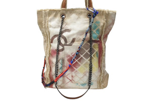 CHANEL シャネル グラフィティ ブリコラージュ トートバッグ 19番台 3WAY ココマーク キャンバス ベージュ 美品 中古 4b004301