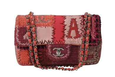 極美品 CHANEL シャネル パッチワーク Sフラップ Wチェーンショルダーバッグ A65468 23番台 ココマーク ツイード レザー ピンク 中古 4b004310
