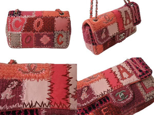 極美品 CHANEL シャネル パッチワーク Sフラップ Wチェーンショルダーバッグ A65468 23番台 ココマーク ツイード レザー ピンク 中古 4b004310