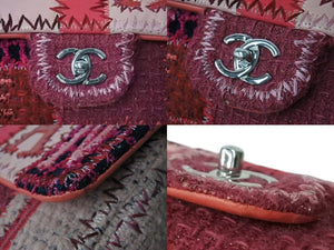 極美品 CHANEL シャネル パッチワーク Sフラップ Wチェーンショルダーバッグ A65468 23番台 ココマーク ツイード レザー ピンク 中古 4b004310