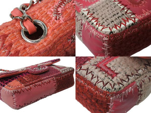 極美品 CHANEL シャネル パッチワーク Sフラップ Wチェーンショルダーバッグ A65468 23番台 ココマーク ツイード レザー ピンク 中古 4b004310
