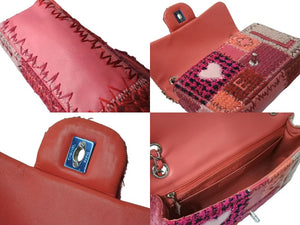 極美品 CHANEL シャネル パッチワーク Sフラップ Wチェーンショルダーバッグ A65468 23番台 ココマーク ツイード レザー ピンク 中古 4b004310