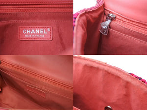 極美品 CHANEL シャネル パッチワーク Sフラップ Wチェーンショルダーバッグ A65468 23番台 ココマーク ツイード レザー ピンク 中古 4b004310
