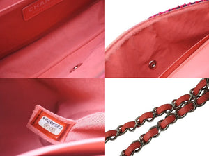 極美品 CHANEL シャネル パッチワーク Sフラップ Wチェーンショルダーバッグ A65468 23番台 ココマーク ツイード レザー ピンク 中古 4b004310