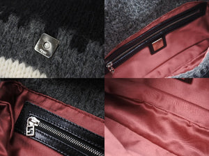 極美品 FENDI フェンディ マンマバケット ウール ワンショルダーバッグ 16160590992 グレー ブラック ホワイト シルバー金具 中古 4b004311