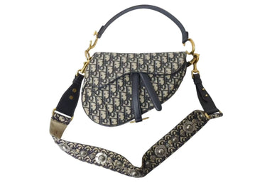 CHRISTIAN DIOR クリスチャンディオール トロッター サドルバッグ ワンショルダーバッグ ジャガード 05-RU-0179 ネイビー 美品 中古 4b004312