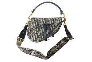 CHRISTIAN DIOR クリスチャンディオール トロッター サドルバッグ ワンショルダーバッグ ジャガード 05-RU-0179 ネイビー 美品 中古 4b004312