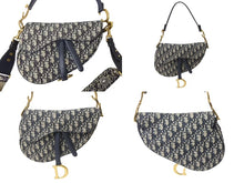 Load image into Gallery viewer, CHRISTIAN DIOR クリスチャンディオール トロッター サドルバッグ ワンショルダーバッグ ジャガード 05-RU-0179 ネイビー 美品 中古 4b004312