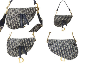 CHRISTIAN DIOR クリスチャンディオール トロッター サドルバッグ ワンショルダーバッグ ジャガード 05-RU-0179 ネイビー 美品 中古 4b004312