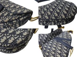 CHRISTIAN DIOR クリスチャンディオール トロッター サドルバッグ ワンショルダーバッグ ジャガード 05-RU-0179 ネイビー 美品 中古 4b004312