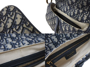 CHRISTIAN DIOR クリスチャンディオール トロッター サドルバッグ ワンショルダーバッグ ジャガード 05-RU-0179 ネイビー 美品 中古 4b004312