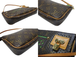 LOUIS VUITTON ルイヴィトン モノグラムペルフォ ポシェット アクセソワール ハンドバッグ ブラウン グリーン M95184 美品 中古 4b004318