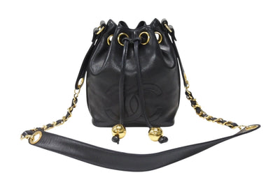 CHANEL シャネル ココマーク 巾着 斜め掛け チェーンショルダーバッグ 2番台 ラムスキン ブラック ゴールド金具 美品 中古 4b004321