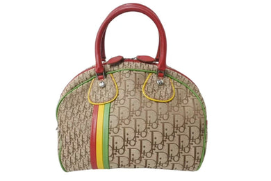 極美品 Christian Dior クリスチャンディオール ハンドバッグ ガリアーノ期 キャンバス レザー ラスタカラー トロッター シルバー金具 中古 4b004322