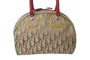 極美品 Christian Dior クリスチャンディオール ハンドバッグ ガリアーノ期 キャンバス レザー ラスタカラー トロッター シルバー金具 中古 4b004322