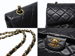CHANEL シャネル マトラッセ23 Wフラップ Wチェーンショルダーバッグ 5番台 ラムスキン ココマーク ブラック ゴールド金具 美品 中古 4b004323
