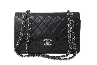 CHANEL シャネル ココマーク チェーンショルダーバッグ Wフラップ 23 6番台 ブラック レザー シルバー金具 美品 中古 4b004324
